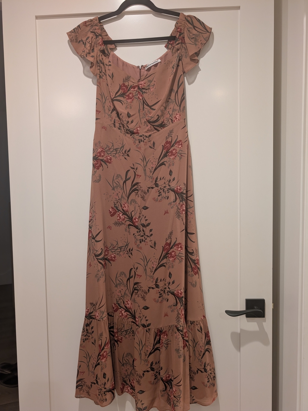Reformation Blush Floral Maxi Dress with Flutter Sleeves